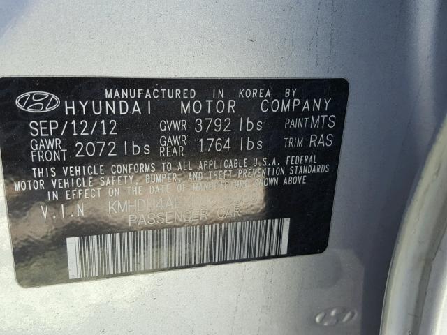 KMHDH4AEXDU639069 - 2013 HYUNDAI ELANTRA GL SILVER photo 10