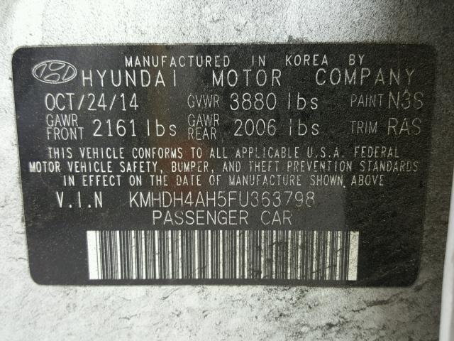 KMHDH4AH5FU363798 - 2015 HYUNDAI ELANTRA SE SILVER photo 10