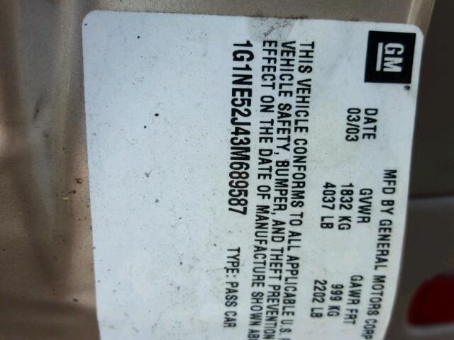 1G1NE52J43M689587 - 2003 CHEVROLET MALIBU LS ბეჟი ფოტო 10