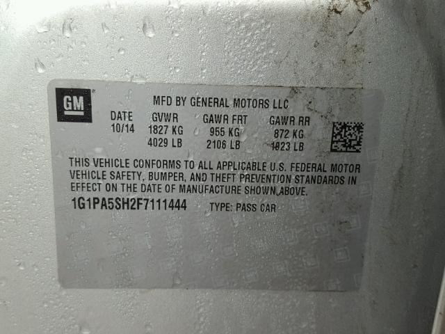 1G1PA5SH2F7111444 - 2015 CHEVROLET CRUZE LS SILVER photo 10