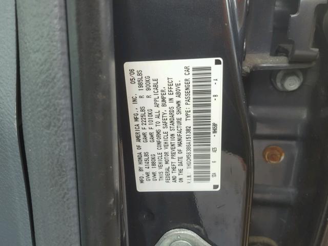 1HGCM56386A151382 - 2006 HONDA ACCORD SE BLUE photo 10