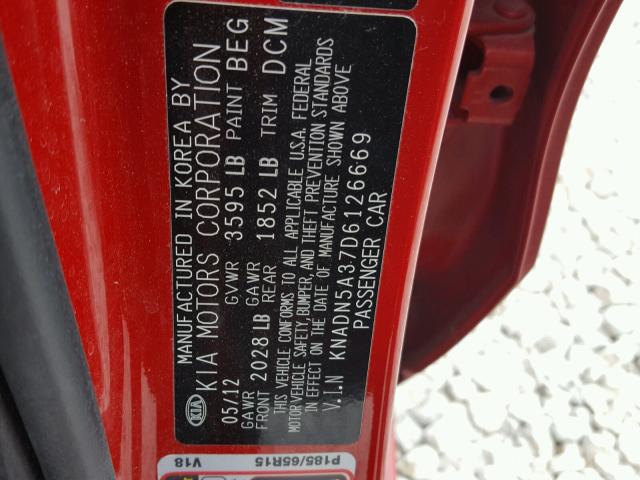 KNADN5A37D6126669 - 2013 KIA RIO EX RED photo 10