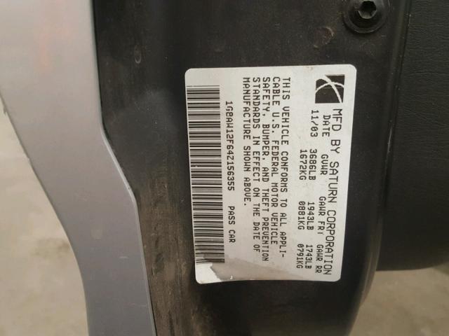 1G8AW12F64Z156355 - 2004 SATURN ION LEVEL SILVER photo 10