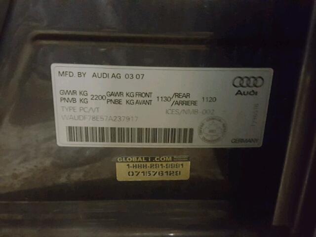 WAUDF78E57A237917 - 2007 AUDI A4 2.0T QU GRAY photo 10