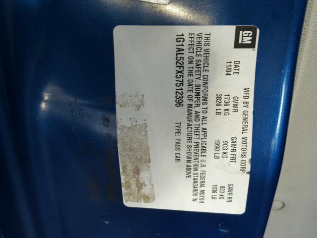 1G1AL52FX57512396 - 2005 CHEVROLET COBALT LS BLUE photo 10