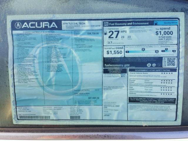 19UUB1F52JA006481 - 2018 ACURA TLX TECH WHITE photo 9
