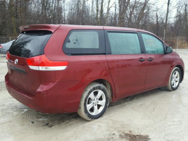 5TDZK3DCXBS111596 - 2011 TOYOTA SIENNA BAS RED photo 4