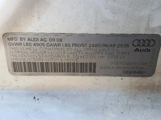 WAULF78K09N025097 - 2009 AUDI A4 2.0T QU WHITE photo 10