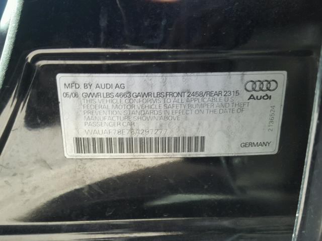 WAUAF78E76A297277 - 2006 AUDI A4 2 BLACK photo 10