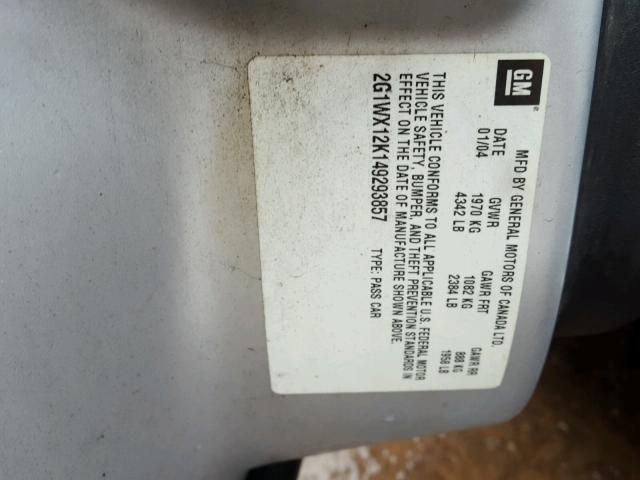 2G1WX12K149293857 - 2004 CHEVROLET MONTE CARL 银色 照片 10