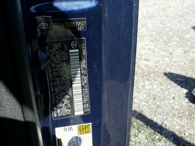 JTKDE167X70179597 - 2007 TOYOTA SCION TC BLUE photo 10