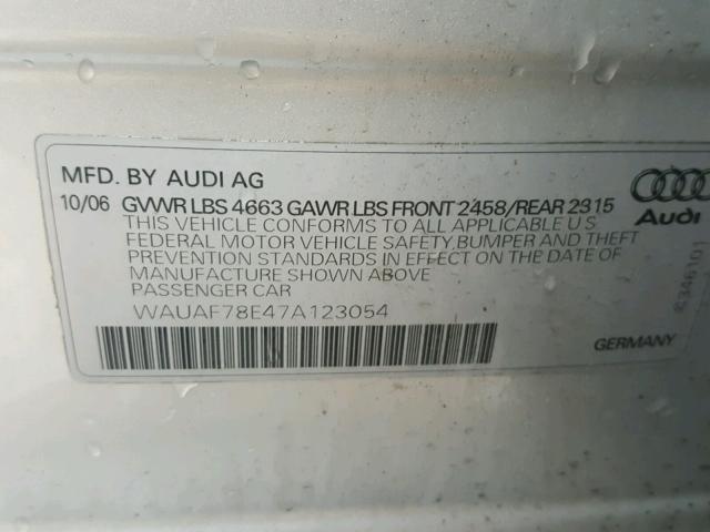 WAUAF78E47A123054 - 2007 AUDI A4 2 SILVER photo 10