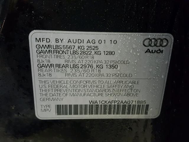 WA1CKAFP2AA071885 - 2010 AUDI Q5 PREMIUM BLACK photo 10