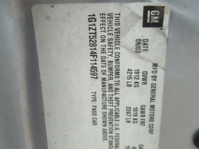 1G1ZT52814F114597 - 2004 CHEVROLET MALIBU LS ნაცრისფერი ფოტო 10