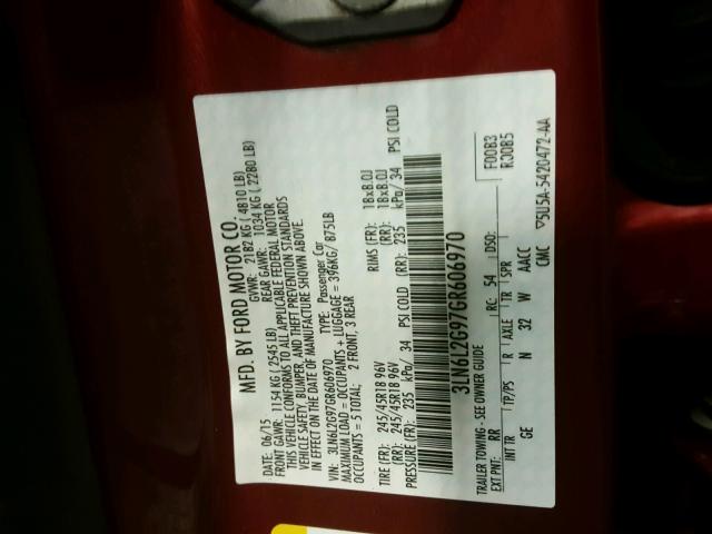3LN6L2G97GR606970 - 2016 LINCOLN MKZ RED photo 10
