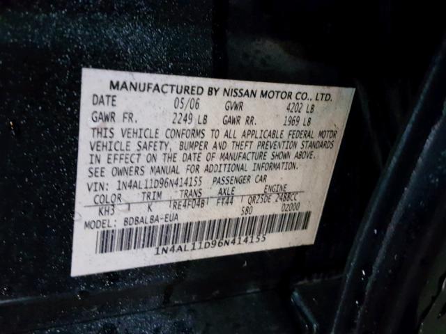 1N4AL11D96N414155 - 2006 NISSAN ALTIMA S BLACK photo 10