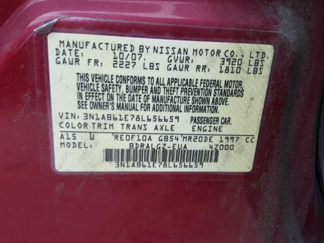 3N1AB61E78L656659 - 2008 NISSAN SENTRA 2.0 RED photo 10