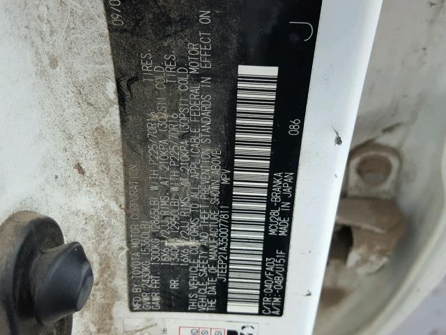 JTEEP21A350077811 - 2005 TOYOTA HIGHLANDER WHITE photo 10