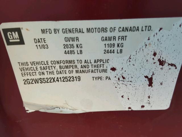 2G2WS522X41252319 - 2004 PONTIAC GRAND PRIX Qırmızı foto 10