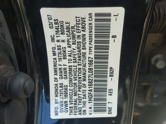 1HGFA16827L081667 - 2007 HONDA CIVIC EX Qara foto 10