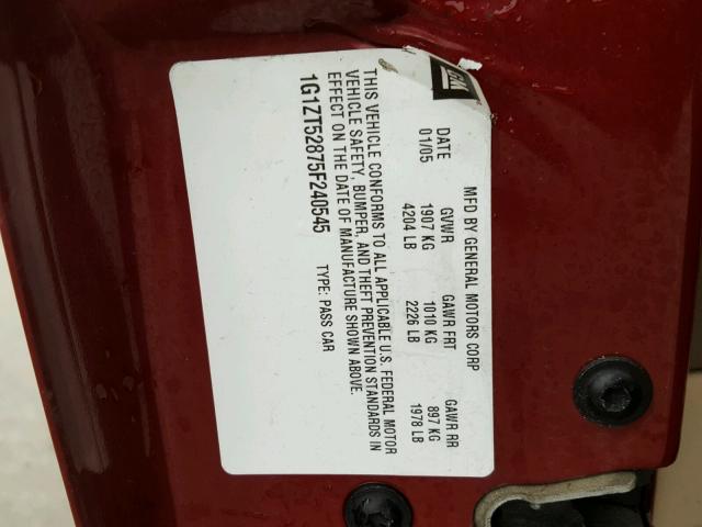 1G1ZT52875F240545 - 2005 CHEVROLET MALIBU LS MAROON photo 10