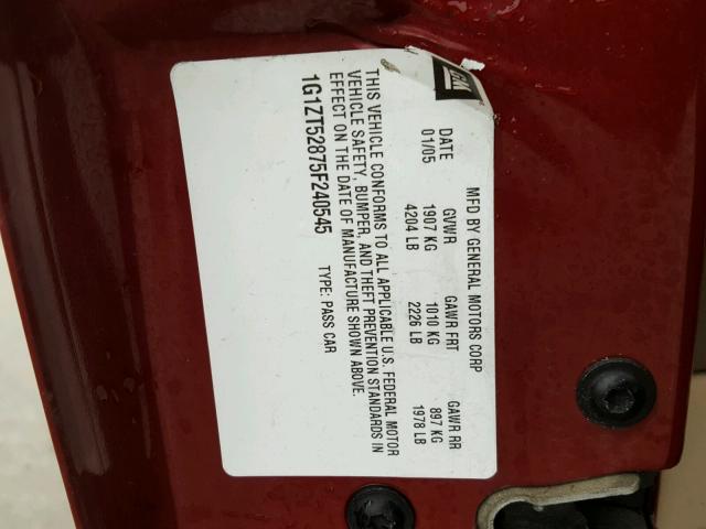 1G1ZT52875F240545 - 2005 CHEVROLET MALIBU LS მუქწითელი ფოტო 10