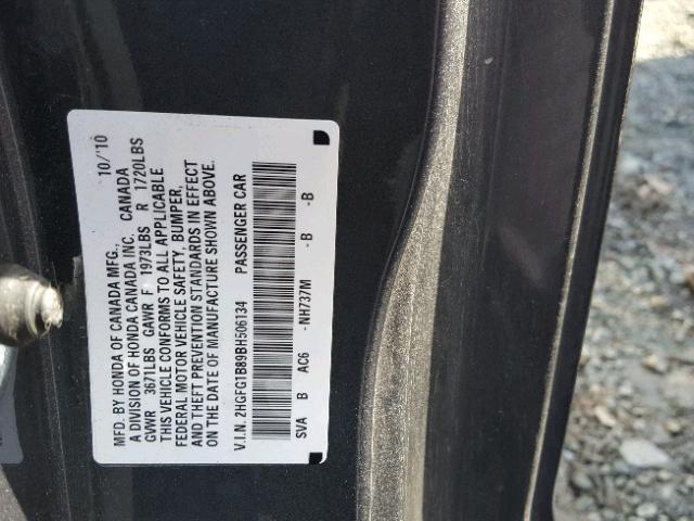 2HGFG1B89BH506134 - 2011 HONDA CIVIC EX ნაცრისფერი ფოტო 10