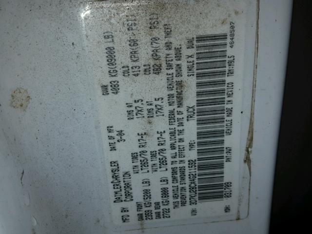 3D7KU28CX4G211592 - 2004 DODGE RAM 2500 S WHITE photo 10