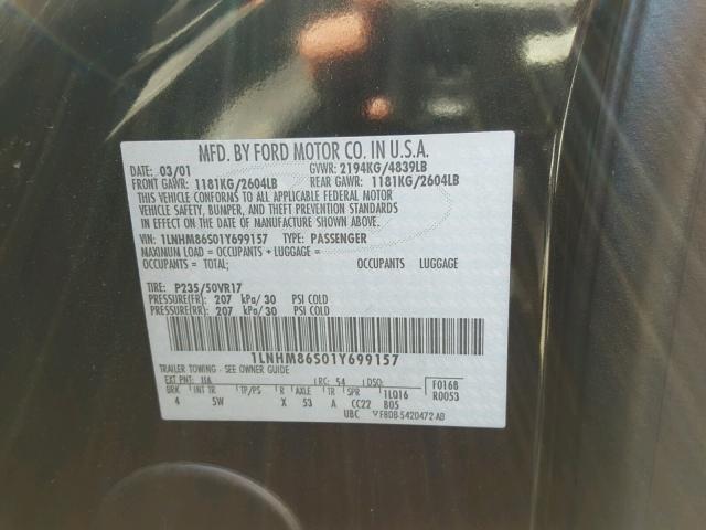 1LNHM86S01Y699157 - 2001 LINCOLN LS 黑色 照片 10