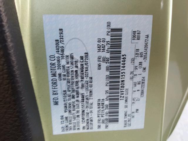 1ZVFT80N155144465 - 2005 FORD MUSTANG GREEN photo 10