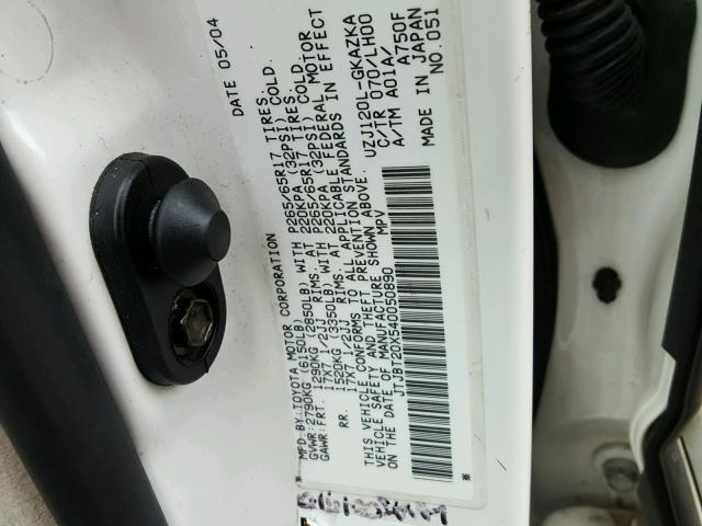 JTJBT20X540050890 - 2004 LEXUS GX 470 WHITE photo 10