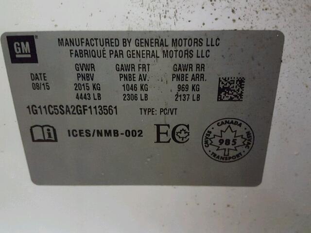 1G11C5SA2GF113561 - 2016 CHEVROLET MALIBU LIM WHITE photo 10