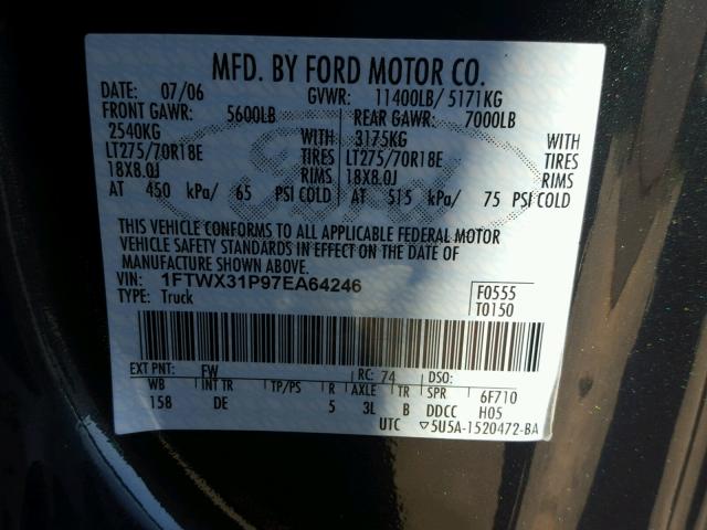 1FTWX31P97EA64246 - 2007 FORD F350 SRW S GREEN photo 10