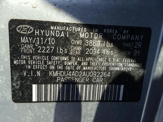 KMHDU4AD2AU092264 - 2010 HYUNDAI ELANTRA BL SILVER photo 10