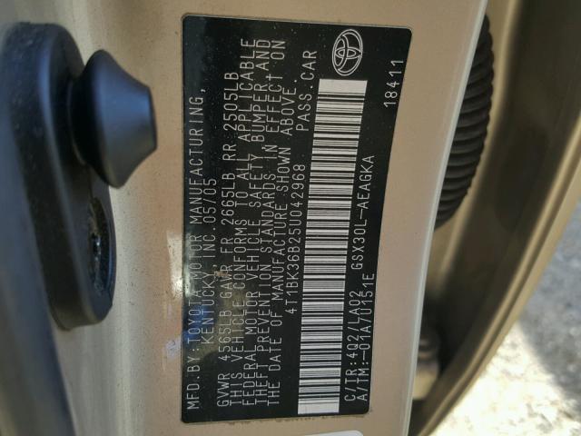 4T1BK36B25U042968 - 2005 TOYOTA AVALON XL TAN photo 10