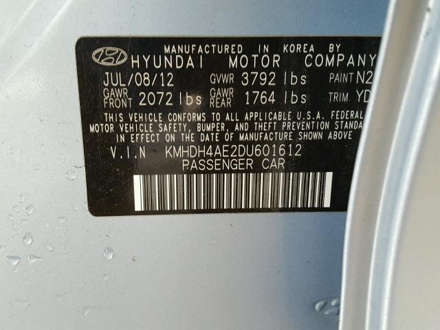 KMHDH4AE2DU601612 - 2013 HYUNDAI ELANTRA GL BLUE photo 10