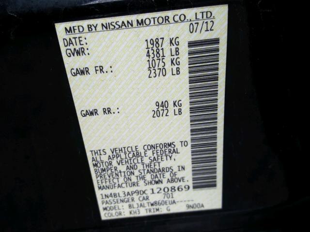 1N4BL3AP9DC120869 - 2013 NISSAN ALTIMA 3.5 BLACK photo 10