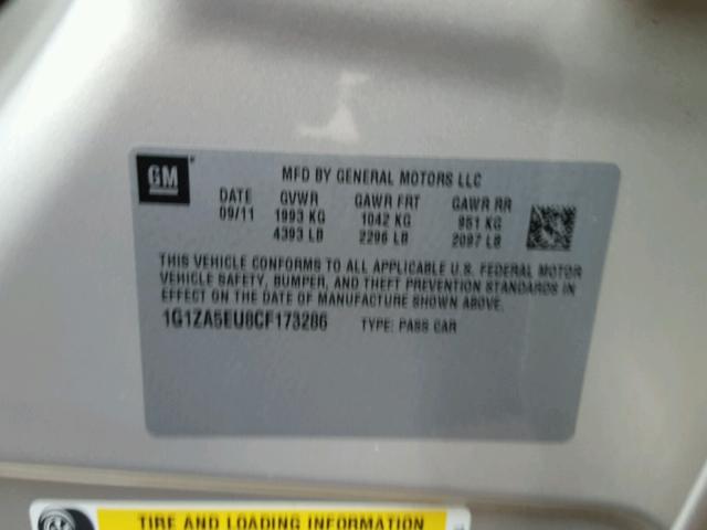 1G1ZA5EU8CF173286 - 2012 CHEVROLET MALIBU LS 米色 照片 10