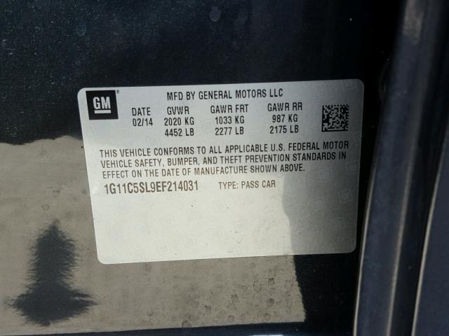 1G11C5SL9EF214031 - 2014 CHEVROLET MALIBU 1LT 黑色 照片 10