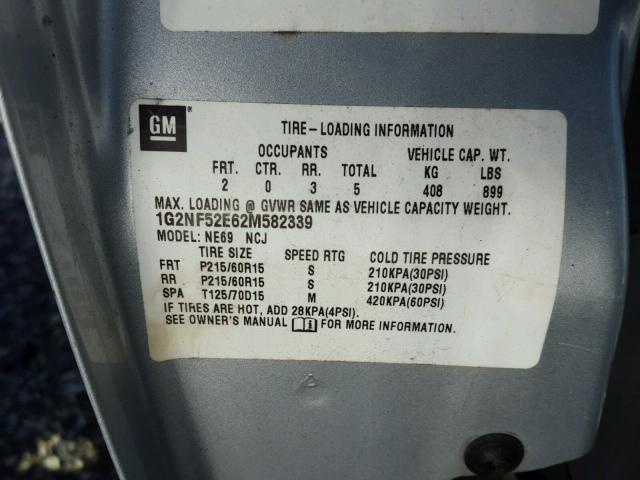 1G2NF52E62M582339 - 2002 PONTIAC GRAND AM S ვერცხლისფერი ფოტო 10