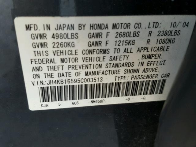 JH4KB16595C003513 - 2005 ACURA RL GRAY photo 10