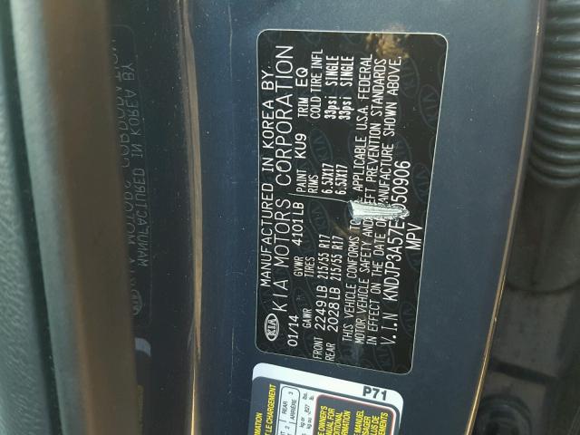 KNDJP3A57E7050906 - 2014 KIA SOUL + BLUE photo 10