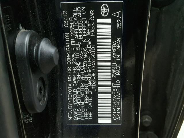 JTDZN3EU0C3120101 - 2012 TOYOTA PRIUS V BLACK photo 10