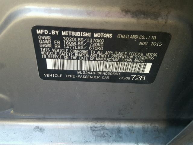 ML32A4HJ8FH059580 - 2015 MITSUBISHI MIRAGE ES GRAY photo 10