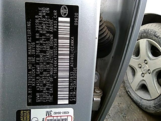 4T1BE46K47U057858 - 2007 TOYOTA CAMRY NEW SILVER photo 10