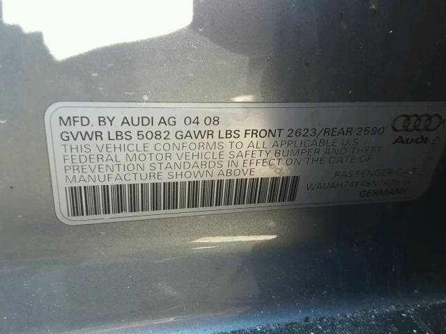 WAUAH74F48N142674 - 2008 AUDI A6 3.2 GRAY photo 10