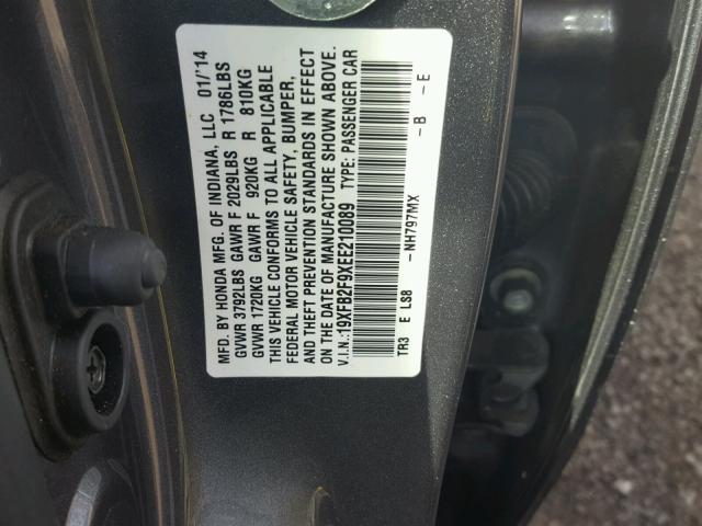 19XFB2F9XEE210089 - 2014 HONDA CIVIC EXL CHARCOAL photo 10
