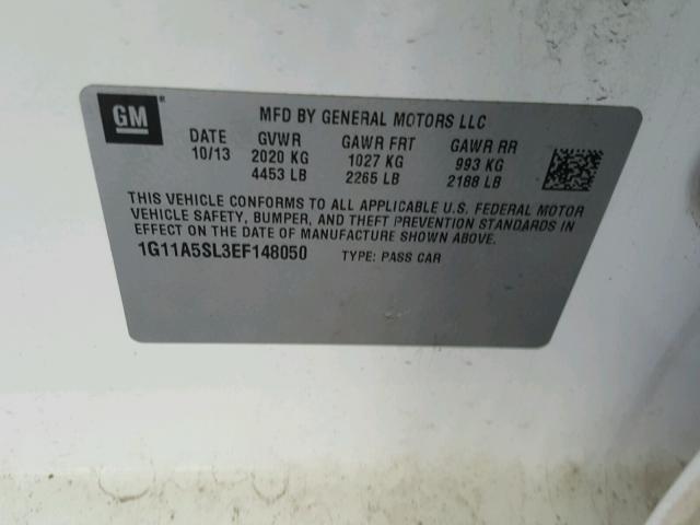 1G11A5SL3EF148050 - 2014 CHEVROLET MALIBU LS 白色 照片 10