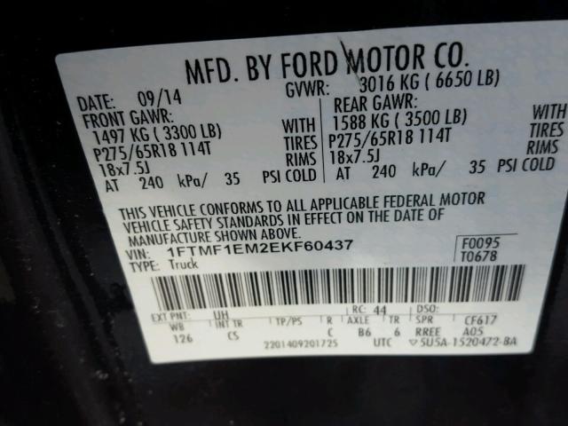 1FTMF1EM2EKF60437 - 2014 FORD F150 BLACK photo 10