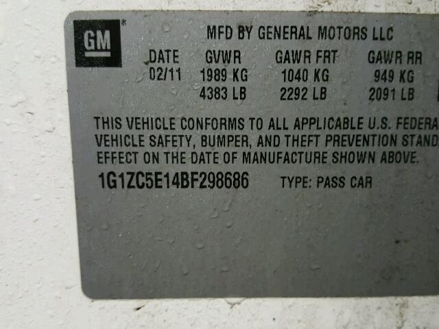 1G1ZC5E14BF298686 - 2011 CHEVROLET MALIBU 1LT 白色 照片 10